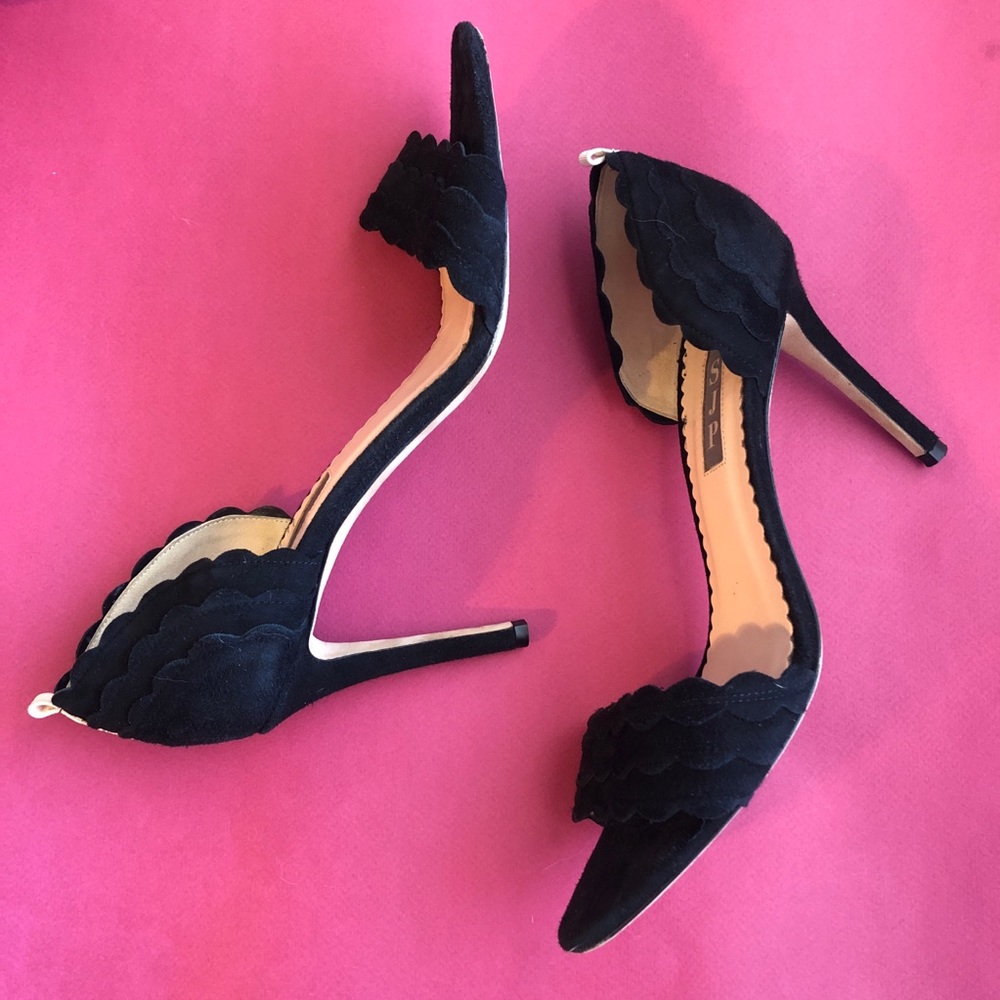 SJP black Bobbie suede scalloped heels
